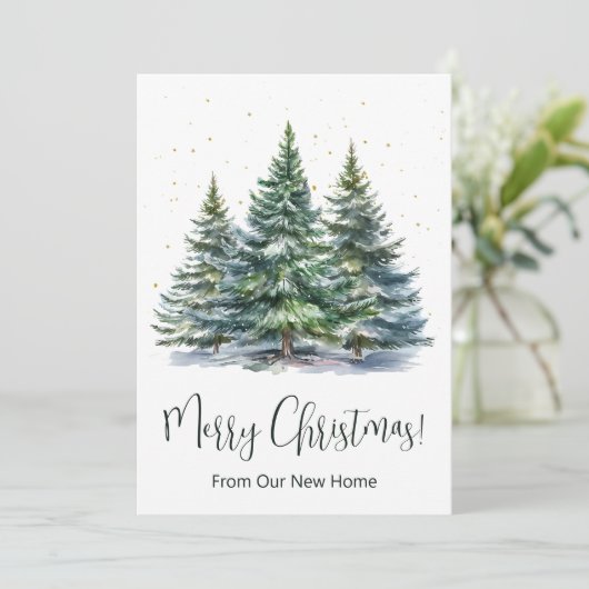 Faire-part Joyeux Noël Nouveau Accueil Pins Arbres (Debout devant)