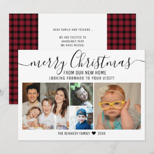 Faire-part Joyeux Noël Rouge Plaid 4 Photo Holiday Moving