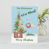 Faire-part Joyeux Nous avons déménagé Flamant rose sapin de N (Debout devant)