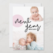 Faire-part Joyeux Nouvel An Nouvel Enfant Fille Rose 2e enfan (Devant)