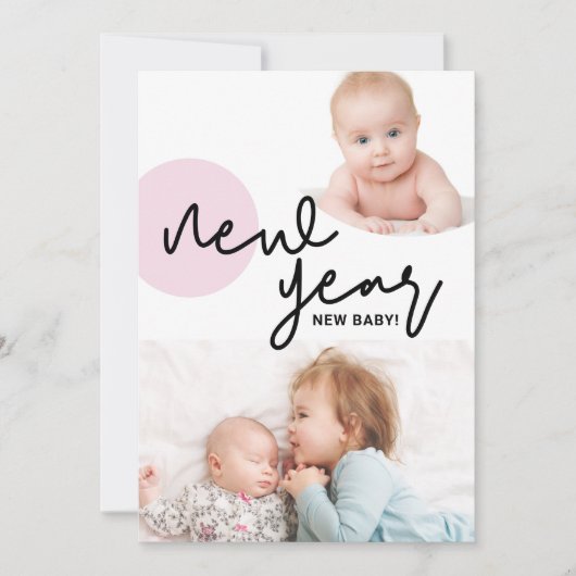 Faire-part Joyeux Nouvel An Nouvel Enfant Fille Rose 2e enfan (Devant)