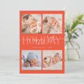 Faire-part Joyeux Petit Vacances Rouge Multiphoto Naissance (Debout devant)