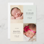 Faire-part Jumeaux à deux faces neutre genre Naissance (Devant / Derrière)