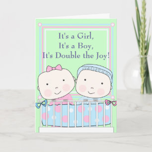Faire-part Jumeaux en Lit, Fille et Garçon Bébé