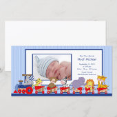 Faire-part Jungle Animaux Train Baby Boy Annouement de naissa (Devant / Derrière)