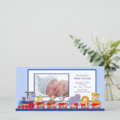 Faire-part Jungle Animaux Train Baby Boy Annouement de naissa (Debout devant)