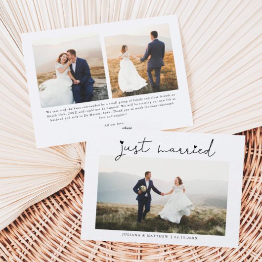 Faire-part Juste Marié Coeur Script Mariage Multi Photo