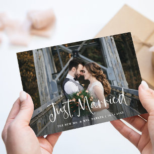 Faire-part Juste marié   Elopement photo de script rustique