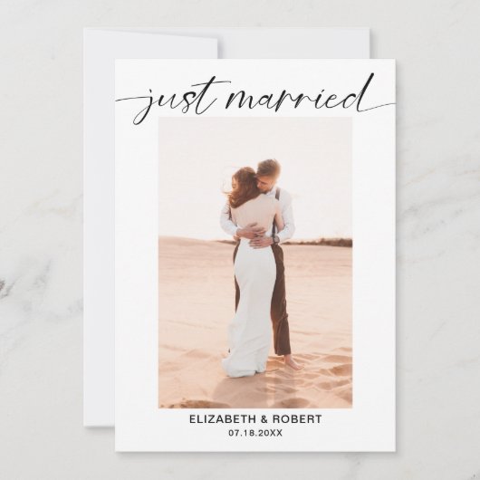 Faire-part Juste marié moderne script photo Mariage minimal (Devant)
