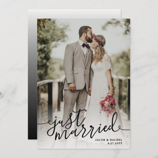Faire-part Juste marié noir & blanc Script photo Mariage (Devant / Derrière)