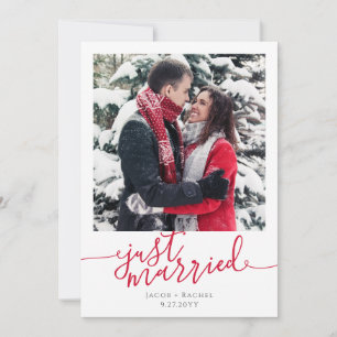 Faire-part Juste marié Rouge Script photo Mariage de Noël