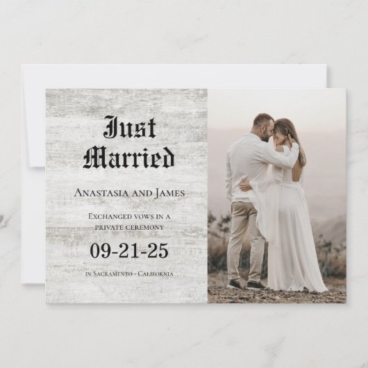 Faire-part Juste Marié Rustic Bleached Wood Mariage photo (Devant)
