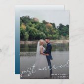 Faire-part Juste Marié Script Overlay Blue Photo Mariage Ann (Devant / Derrière)