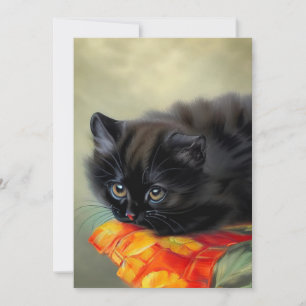 Faire-part Kitten noir vintage avec couverture de fleurs roug