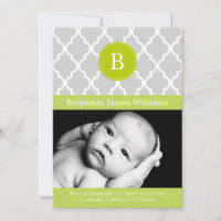 Kiwi Green Quatrefoil Monogram Annonces de naissan