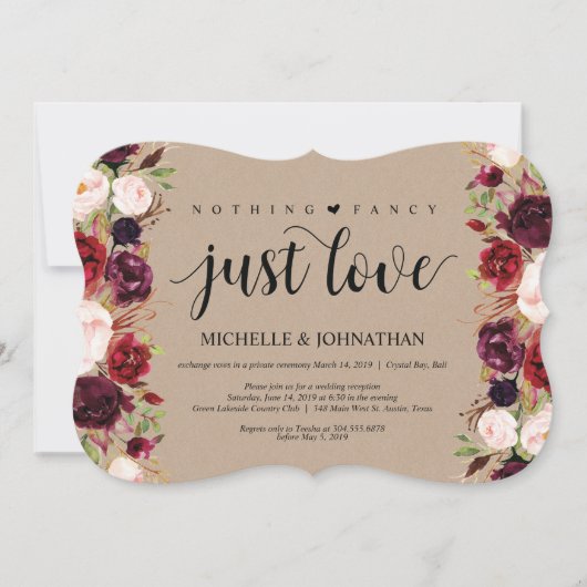 Faire-Part Kraft de Réception de Mariage Floral Bo (Devant)