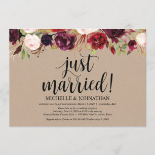 Faire-Part Kraft de Réception de Mariage Floral Bo