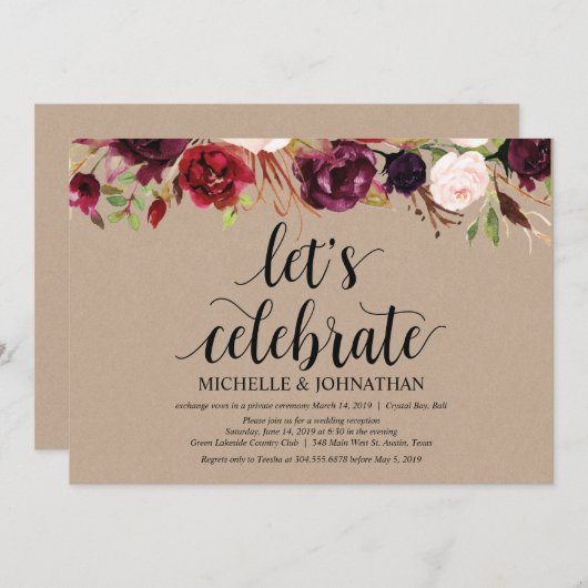 Faire-Part Kraft de Réception de Mariage Intime Fl (Devant / Derrière)