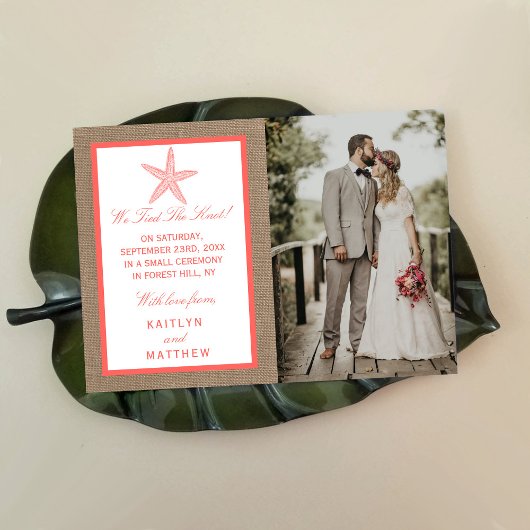 Faire-part La collection de mariages de Coral Starfish Burlap