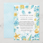 Faire-part La vie marine bleue et jaune réduit les invités de (Devant / Derrière)