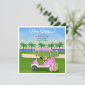 Faire-part Ladies Pink Golf Cart Moving Boxes Beach Golf (Debout devant)