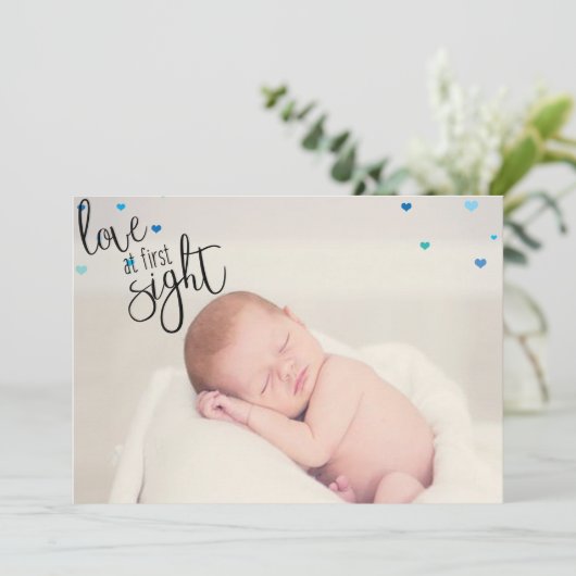 Faire-part L'Amour À La Première Vue Naissance Du Bébé (Debout devant)