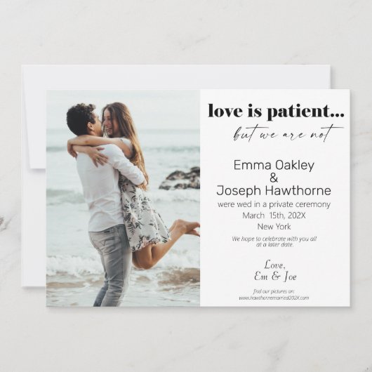 Faire-part "L'amour est patient, mais nous ne le sommes pas" (Devant)