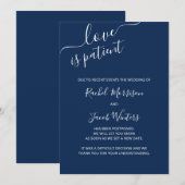 Faire-part L'amour est un report d'écriture Bleu et Blanc Pat (Devant / Derrière)