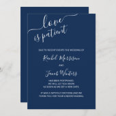 Faire-part L'amour est un report écrit Bleu et Blanc patient (Devant / Derrière)