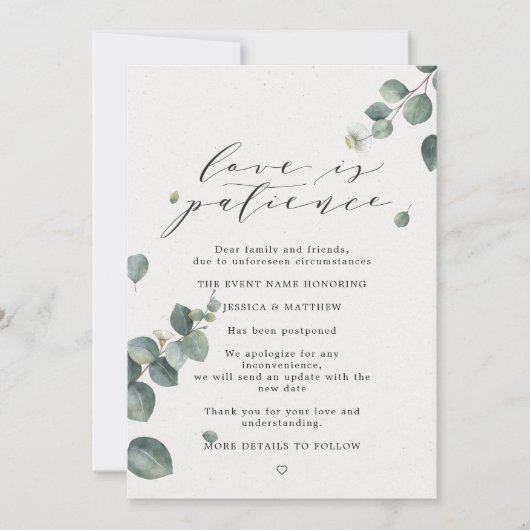 Faire-part L'amour est une eucalyptus de mariage de patience (Devant)