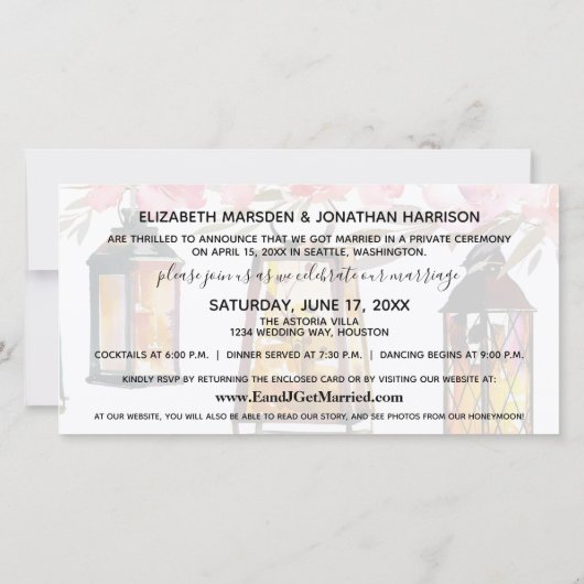 Faire-part Lanternes florales M. Mme Photo Site Internet Tout (Dos)