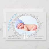 Faire-part Lapin gris bleu bébé garçon naissance (Devant)