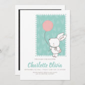 Faire-part Lapin Mignonne Avec Balloon Nouveau Bébé (Devant / Derrière)