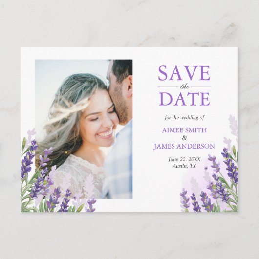 Faire-part Lavender Enregistrer la date Carte Postale Simple  (Devant)