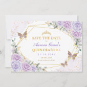 Faire-part Lavender Gold Roses Quinceanera Enregistrer la dat (Devant)