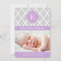 Lavender Quatrefoil Monogram Annonces de naissance