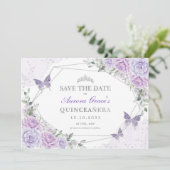 Faire-part Lavender Silver Roses Quinceanera Enregistrer la d (Debout devant)