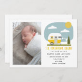 Faire-part L'aventure commence Camper Jaune Naissance bébé (Devant / Derrière)