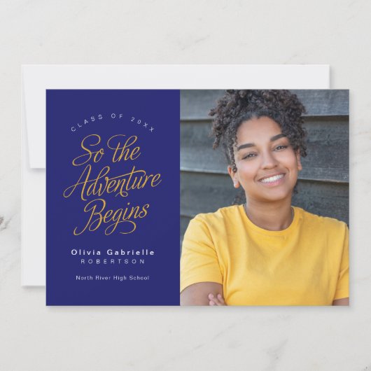 Faire-part L'Aventure Commence Donc La Graduation Jaune Bleu (Devant)