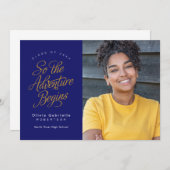 Faire-part L'Aventure Commence Donc La Graduation Jaune Bleu (Devant / Derrière)