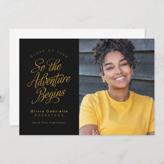 Faire-part L'Aventure Commence Donc Un Diplôme Jaune Noir (Devant / Derrière)