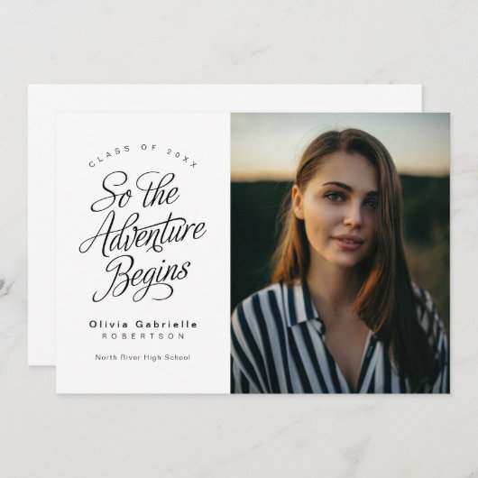 Faire-part L'Aventure Commence Donc Une Graduation Minimalist (Devant / Derrière)