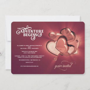 Faire-part L'aventure commence l'invitation rose de coeurs