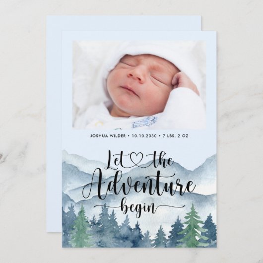 Faire-part L'aventure commence Photo Naissance (Devant / Derrière)