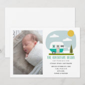 Faire-part L'aventure commence Turquoise Camper Baby Birth (Devant / Derrière)