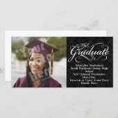 Faire-part Le Diplômé, Élégant Noir Graduation (Devant / Derrière)