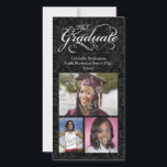 Faire-part Le diplômé, Élégante remise de diplômes noire<br><div class="desc">Élégant et traditionnel damas noir et blanc avec une écriture cursive tourbillonnante crée l'ambiance de sophistication et d'élégance pour le diplômé de n'importe quelle année. Le fond à motif damassé est chic et classique. Tous les modèles sont la propriété de www.CustomInvitesOnline.com</div>