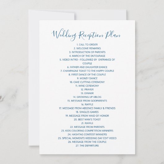 Faire-part Le plan d'hôte invité de réception de mariage bleu (Dos)