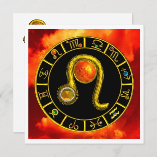 Faire-part LEO TOPAZ, jaune vif, orange rouge argenté (Devant / Derrière)