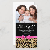Faire-part Leopard Hot rose Bow C'est un Baby shower Safari f (Devant / Derrière)